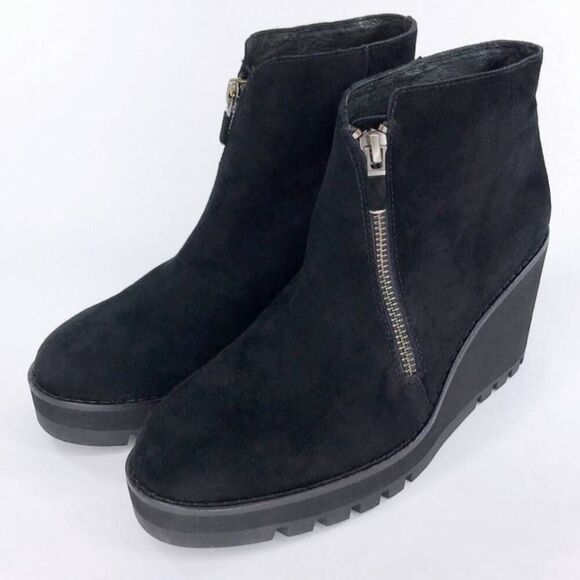 Eileen Fisher Alto Black Suede Wedge Ankle Boots Booties Platform Size 7 Zip - Picture 5 of 14